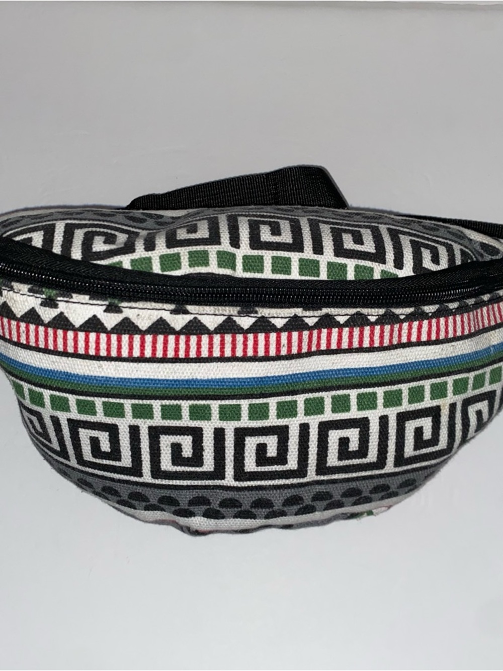 Fanny pack, Patterned Canvas Black, Green, Red, Blue Stripes